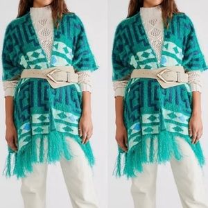 Free People Diamondback Cozy Boho Kimono in Emerald Green. NWT! OSFA